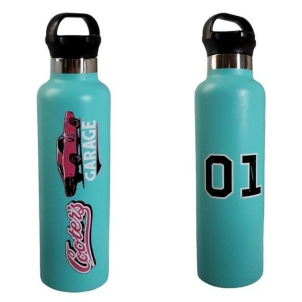 H2go Teal Stainless Steel Water Bottle Dukes of Hazards Stickers 01 Cooter's